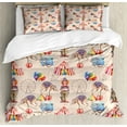 thumbnail image 1 of Ferris Wheel Duvet Cover Set, Watercolor Art of Circus Tent Clown and Balloons, Decorative 3 Piece Bedding Set with 2 Pillow Shams, Queen Size, Pale Peach Multicolor, by Ambesonne, 1 of 3