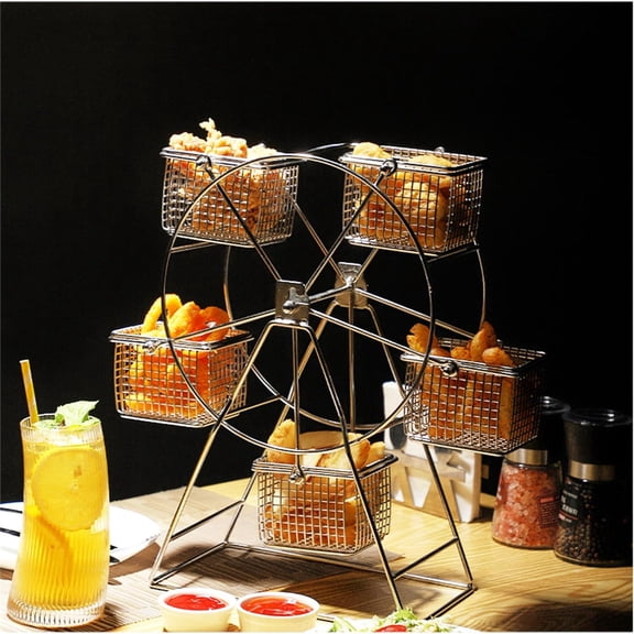 Ferris Wheel Rotating Snack Serving Tray for French Fries, Fried Chicken, Dessert , Fried Food Display Stand for and Circus Theme Party Wedding Party Furnishing(Silvery)