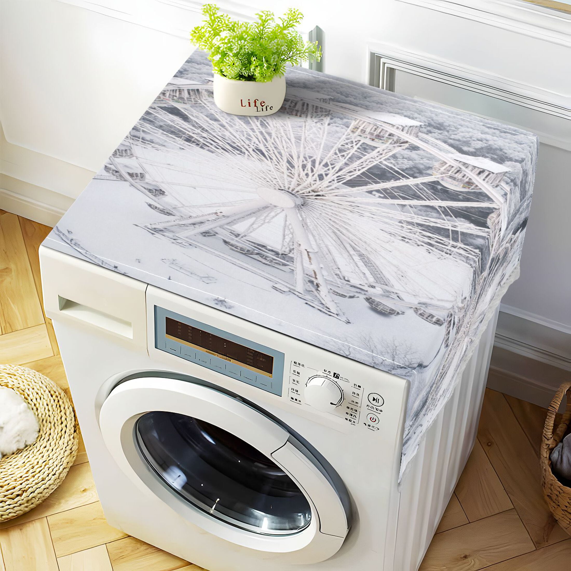 Ferris Wheel in The SnowWasher and Dryer Covers Dust-Proof and Oil Resistant Fridge Cover with 4 Storage Pockets Washing Machine Top Cover for Laundry Kitchen Home 51.2 x 22 In
