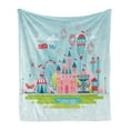 thumbnail image 1 of Ferris Wheel Soft Flannel Fleece Blanket, Childish Amusement Park Cartoon with Castle Circus Tent Balloon Ride, Cozy Plush for Indoor and Outdoor Use, 70" x 90", Pale Blue Multicolor, by Ambesonne, 1 of 5