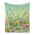 thumbnail image 1 of Ferris Wheel Soft Flannel Fleece Blanket, Graphic Composition of an Amusement Park with Bumper Cars Horror Tunnel Swings, Cozy Plush for Indoor and Outdoor Use, 50" x 70", Multicolor, by Ambesonne, 1 of 6