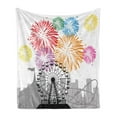 thumbnail image 1 of Ferris Wheel Soft Flannel Fleece Throw Blanket, Circus Tent Roller Coaster and City Silhouettes Fun with Colorful Fireworks, Cozy Plush for Indoor and Outdoor Use, 70" x 90", Multicolor, by Ambesonne, 1 of 5
