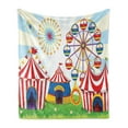 thumbnail image 1 of Ferris Wheel Soft Flannel Fleece Throw Blanket, Illustration of a Carnival with Striped Tents Ring Starbursts Pattern, Cozy Plush for Indoor and Outdoor Use, 70" x 90", Multicolor, by Ambesonne, 1 of 6