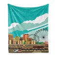 thumbnail image 1 of Ferris Wheel Soft Flannel Fleece Throw Blanket, Panaroma of Downtown with Skyscrapers Highway Metro Line and Amusement Park, Cozy Plush for Indoor and Outdoor Use, 50" x 70", Multicolor, by Ambesonne, 1 of 5