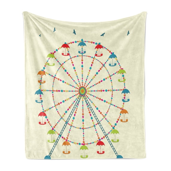 Ferris Wheel Soft Flannel Fleece Throw Blanket, Weekend Enjoyment Concept Ferris Wheel Image Ornamented Colorful Structure, Cozy Plush for Indoor and Outdoor Use, 50" x 70", Multicolor, by Ambesonne