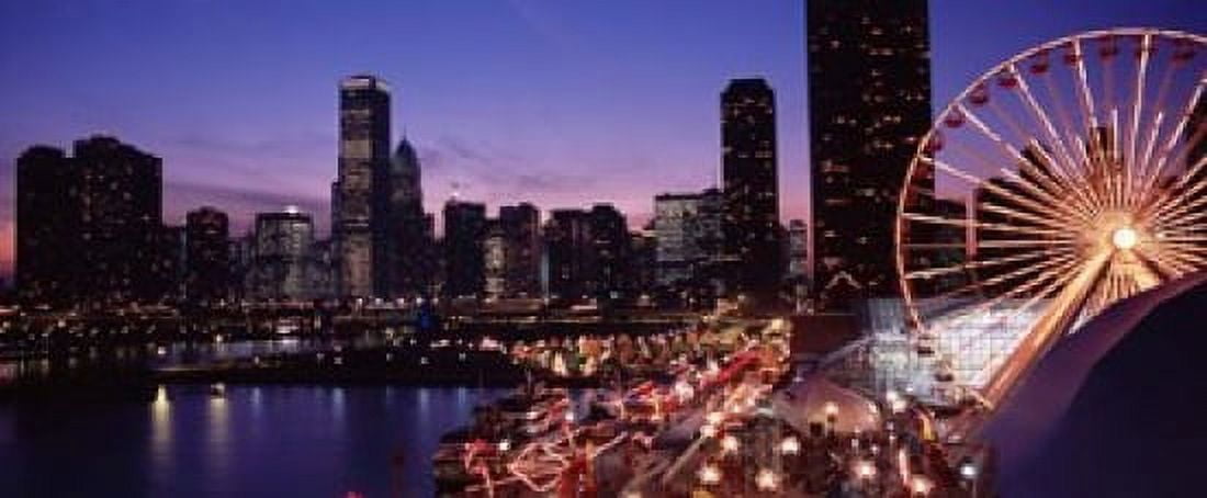 Ferris wheel at Dusk Navy Pier Chicago Canvas Art - Panoramic Images (29 x 12)