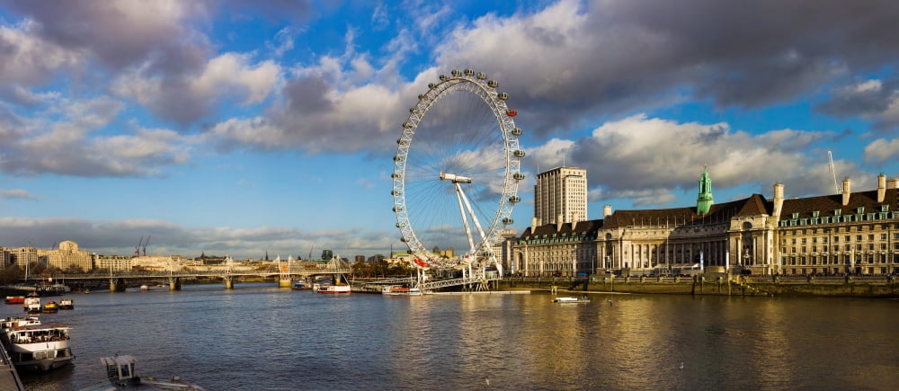 Ferris wheel at the waterfront Millennium Wheel London County Hall Thames River London England Canvas Art - Panoramic Images (27 x 9)