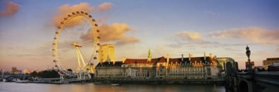 Ferris wheel with buildings at waterfront Millennium Wheel London County Hall Thames River South Bank London England Canvas Art - Panoramic Images (18 x 6)