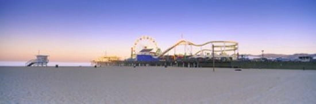 Ferris wheel lit up at dusk Santa Monica Beach Santa Monica Pier Santa Monica Los Angeles County California USA Canvas Art - Panoramic Images (18 x 6)