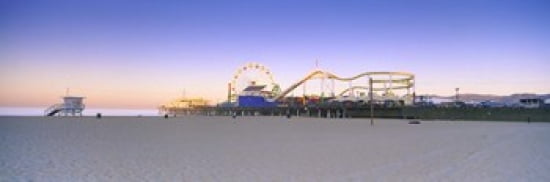 Ferris wheel lit up at dusk Santa Monica Beach Santa Monica Pier Santa Monica Los Angeles County California USA Canvas Art - Panoramic Images (36 x 12)