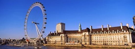 Ferris wheel with buildings at the waterfront River Thames Millennium Wheel London County Hall London England Canvas Art - Panoramic Images (36 x 13)