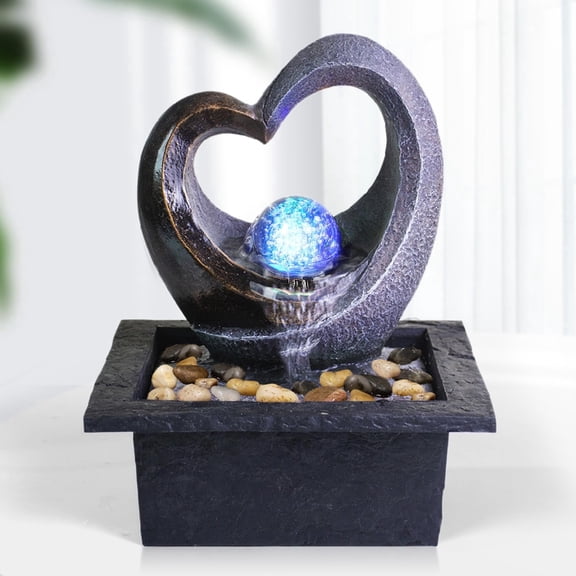 Ferrisland Tabletop Water Fountain, Zen Meditation Indoor Waterfall Fountain, Heart Shape Decoration with LED Light for Home Office Bedroom Relaxation Decor, Gift Ideas