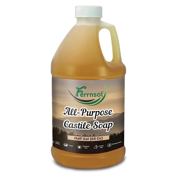 Ferrnsol Pure Liquid Castile Soap, Unscented, All Purpose, 64 oz (Half Gallon)