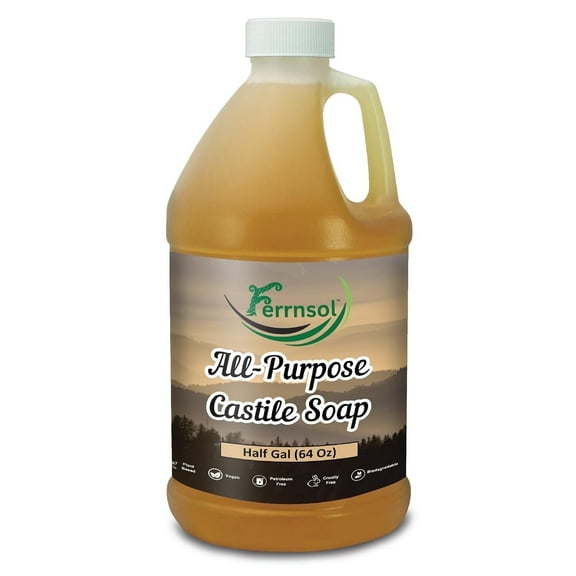 Ferrnsol Liquid Castile Soap - (1/2 Gallon- 64oz), Unscented Concentrate Refill,