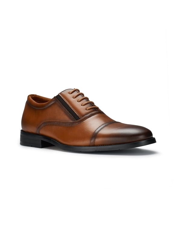 ADAM MFA19716 Men's Cap-toe Elastic Oxford Dress Shoes, in Cognac, Size 12