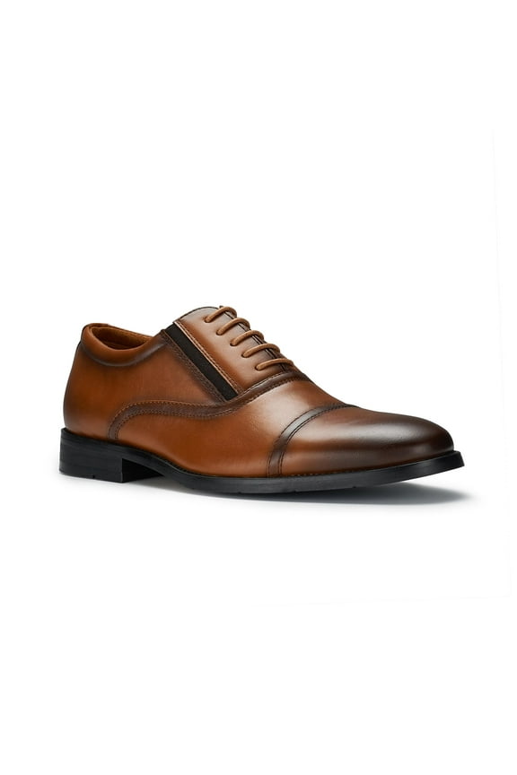 ADAM MFA19716 Men's Cap-toe Elastic Oxford Dress Shoes, in Cognac, Size 7