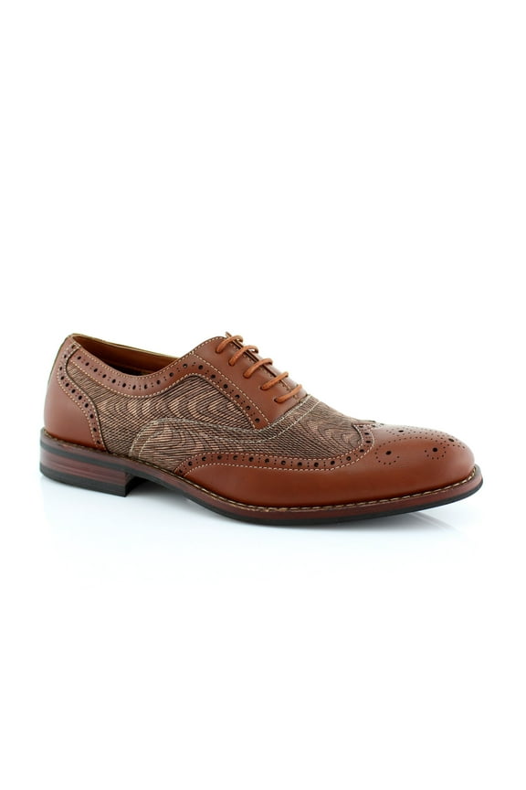 Alan M139001G Mens Classic Perforated Duo-Texture Lace-up Wingtip Oxford Dress Shoes