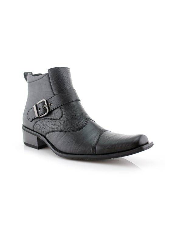 Alejandro MFA606326 Mens Memory Foam Casual High Western Buckle Strap Ankle Dress Boots, in Black, Men's Size 6.5