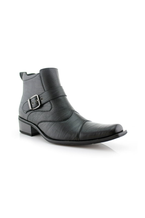 Alejandro Men's Cowboy Boots Snake Skin Design Buckle Strap, Black, Size 13