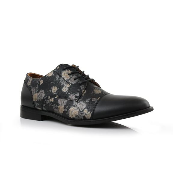 Ferro Aldo Berkley MFA19670 Mens Floral Classic Captoe Lace Up Oxford Casual Dress Shoes, in Orchid Black, Men's Size 13