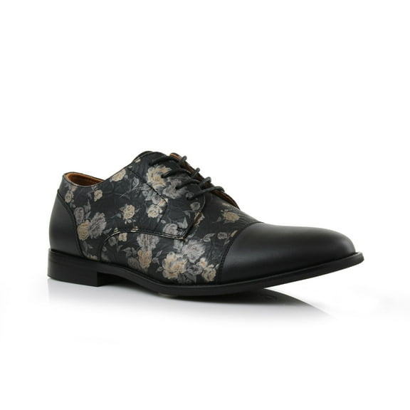Ferro Aldo Berkley MFA19670 Mens Floral Classic Captoe Lace Up Oxford Casual Dress Shoes, in Orchid Black, Men's Size 8.5
