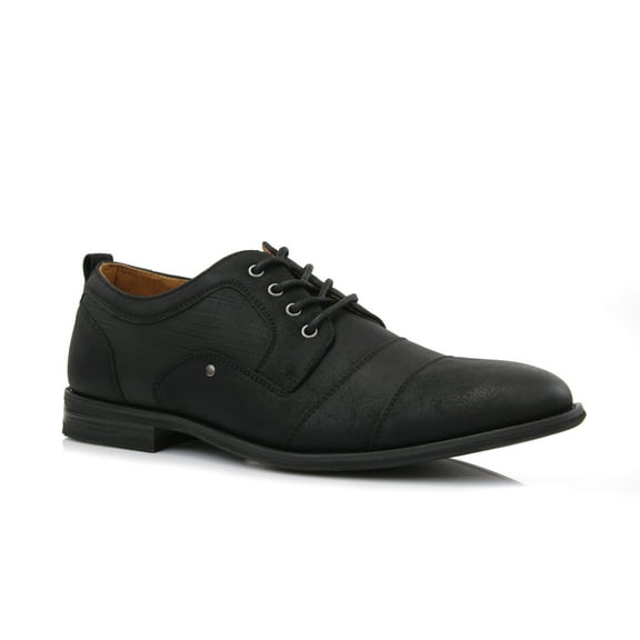Ferro Aldo Blake MFA19628 Classsic Cap-Toe Lace-Up Leather Lined Round Toe Business Casual Dress Oxford Shoes, in Black, Men's Size 9.5