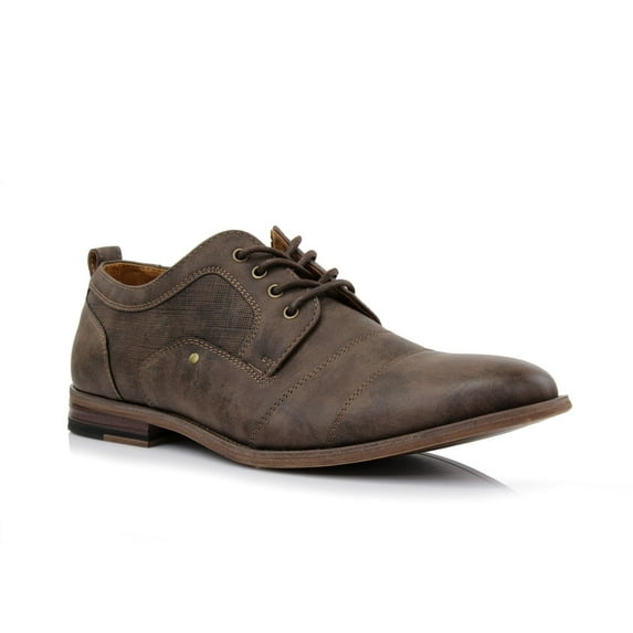 Ferro Aldo Blake MFA19628 Classsic Cap-Toe Lace-Up Leather Lined Round Toe Business Casual Dress Oxford Shoes, in Chestnut Brown, Men's Size 11