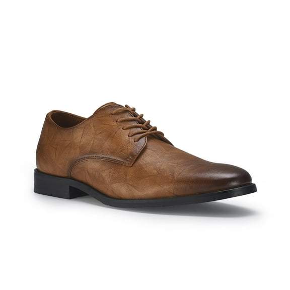 Ferro Aldo Caleb Men's Plain-Toe Derby Casual Dress Shoes with Geometric Pattern, in Cognac, Men's Size 10