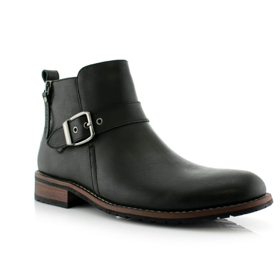 Ferro Aldo Dalton MFA606322 Black Color Men's Ankle Boots With Zip Up Boot Design and Classic Buckle Detailing Dress Boots For Work or Casual Wear