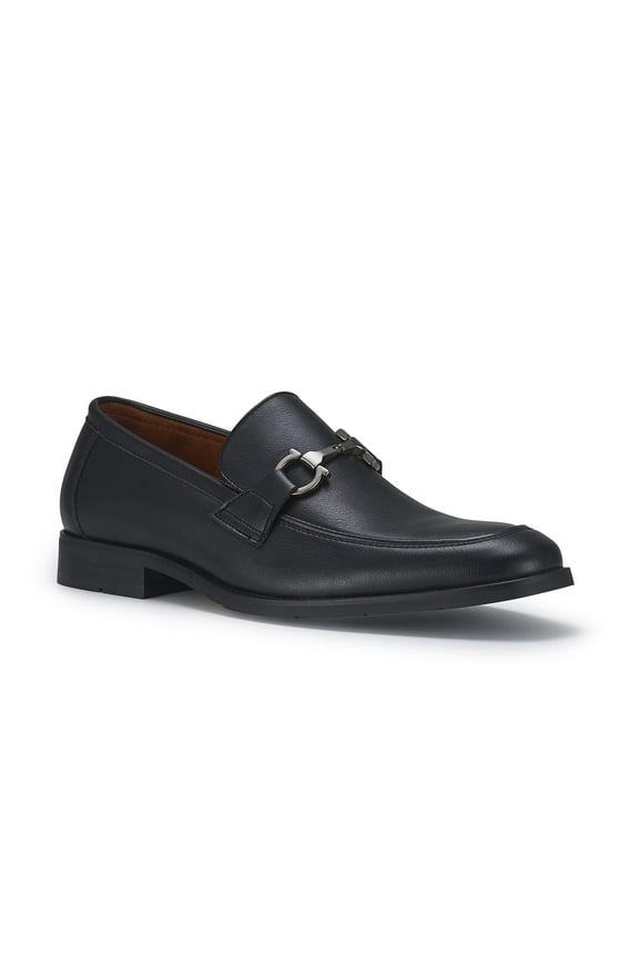 Daxon MFA19708 Moc-Toe Penny Loafers with decorative Buckle (Leather), in Black, Men's Size 10.5