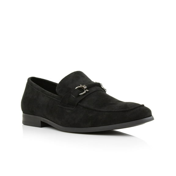 Ferro Aldo Demitri MFA19683 Classic Moc-toe Penny Loafers with decorative Buckle, in Black Suede, Men's US Size 13