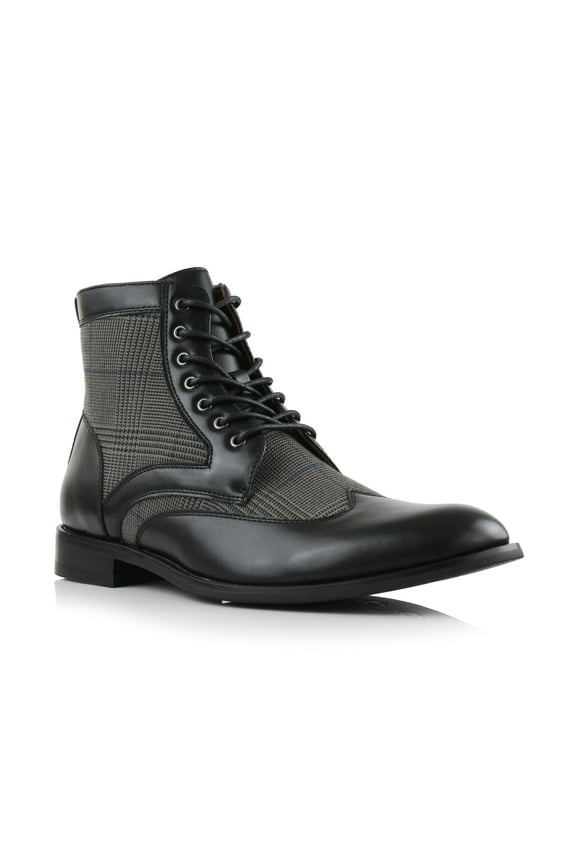 Gideon MFA806087 Men's Wing-Tip Plaid Dress Boots, in Black, Men's Size 6.5