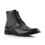 Ferro Aldo Gideon MFA806087 Mens Wing-Tip Plaid Dress Boots, in Black, Mens Size 8.5