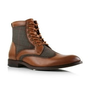 Ferro Aldo Gideon MFA806087 Mens Wing-Tip Plaid Dress Boots, in Cognac, Mens Size 6.5