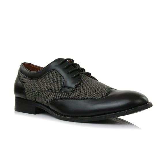 Ferro Aldo Julian MFA19266A Mens Wingtip Two Tone Oxford Plaid Spectator Dress Shoes, in Black Plaid, Men's Size 8