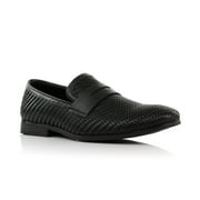 Ferro Aldo Louie MFA19702 Classic Round Toe Penny Loafers for Men, in Woven Black, Mens Size 6.5