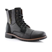 Ferro Aldo Reid MFA808561B Mens Casual Cap Toe Boot Motorcycle Zipper Boots, in Black, Mens Size 10.5