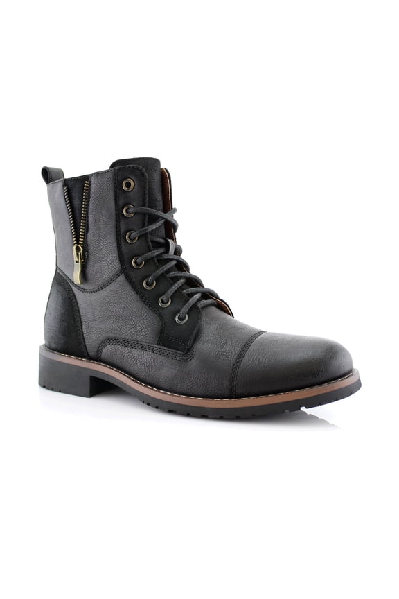Reid MFA808561B Mens Casual Cap Toe Boot Motorcycle Zipper Boots, in Black, Men's Size 10.5
