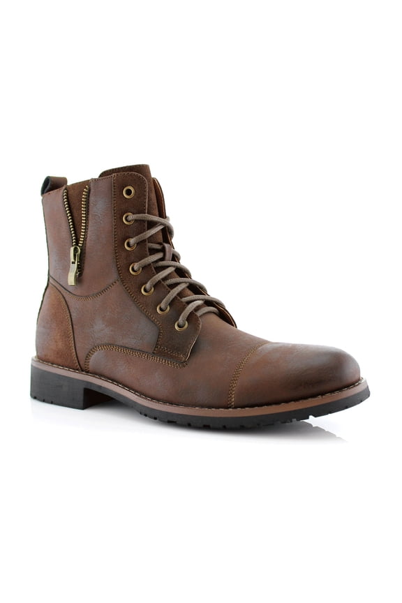 Reid MFA808561B Mens Casual Cap Toe Boot Motorcycle Zipper Boots, in Dark Brown, Men's Size 9.5