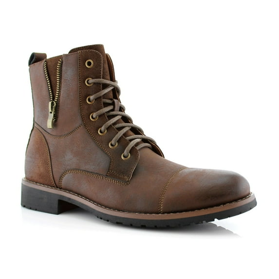 Ferro Aldo Reid MFA808561B Mens Casual Cap Toe Boot Motorcycle Zipper Boots, in Dark Brown, Men's Size 6.5