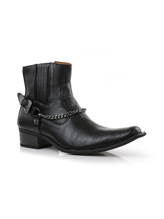Reyes MFA606332 Mens Memory Foam Casual High Western Buckle Strap Ankle Dress Boots, in Black, Men's Size 13