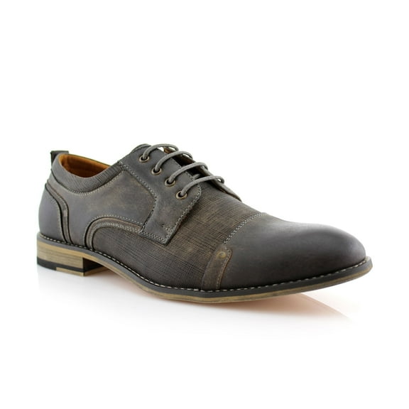 Ferro Aldo Trevor MFA19619L Classic Cap-Toe Derby Lace-Up Burnished Leather Cap-Toe Business Casual Dress Shoes, in Rust Grey, Men's Size 11