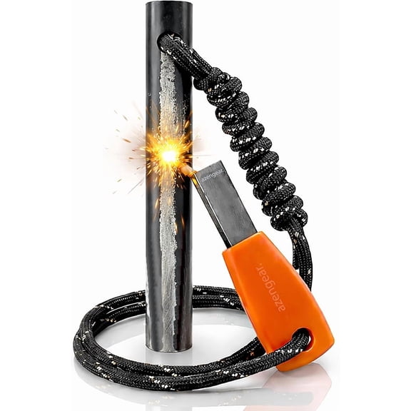 Ferro Rod Fire Starter Survival Kit, Flint and Steel Striker, 4 x 3/8 in