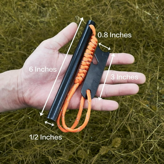 Ferro Rods 1/2 inch x 6 inch, Premium Ferro Rod Fire Starter Survival Tool, Flint and Steel Fire Starter Kit, 20,000 Strikes, Large and Thick Ferro Rod with Paracord & Multi-Tool Striker.
