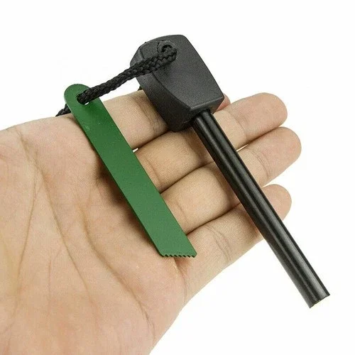 Ferrocerium Rod Flint Fire Starter Survival Kit With Green Scraper Camping Tool