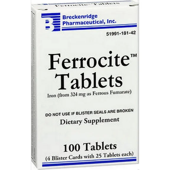 Breckenridge Ferrocite - Ferrous Fumarate - 100 Tablets - 1PK