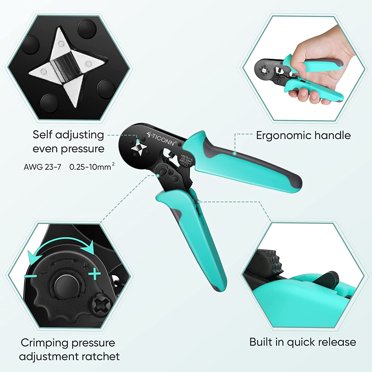 Sutekus Ferrule Crimping Tool Kit - Self-Adjusting Ratchet Crimper With 1200PCS Wire Ferrules AWG 23-7 (0.25-10mm²) Insulated Terminals