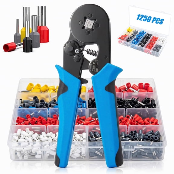 Ferrule Crimping Tool Kit, Crimper Plier with 1250PCS Wire Ferrules Kit Wire End Terminals, Self-adjustable Ratchet Tool Set for AWG 23-7 Cable connectors, 0.25-10mm