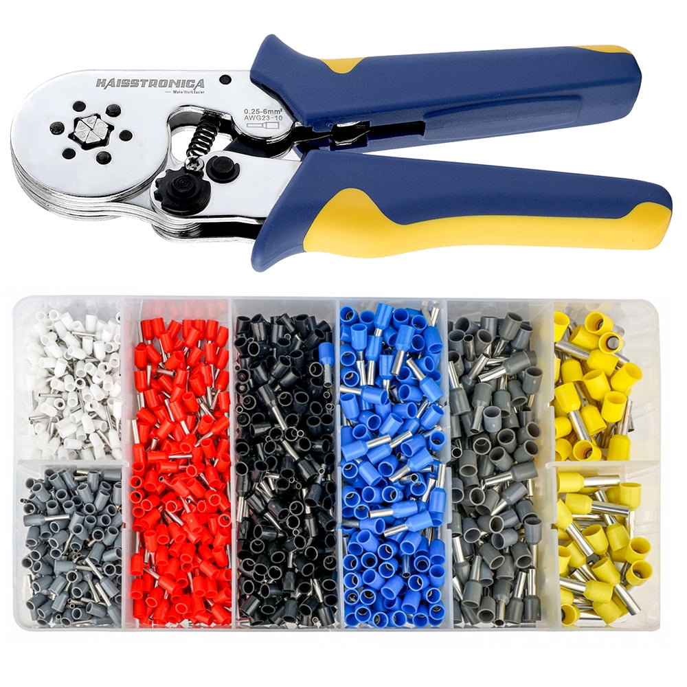 Ferrule Crimping Tool Kit,Haisstronica Self-Adjusting Hexagonal Wire Crimper Plier for AWG 23-10 with 1200PCS Red Copper Wire End Terminals,Ratchet Wire Crimping Tool-Wire End Ferrules