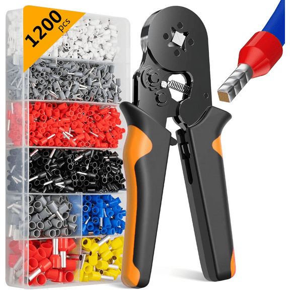 Ferrule Crimping Tool Kit,Wire Ferrule Kit Crimper Connectors4 corners Self-adjustable 1200PCS Ferrules Electrical TerminalCrimpers Tools Pin Terminals Ratchet Pliers for Audio,Car,DIY